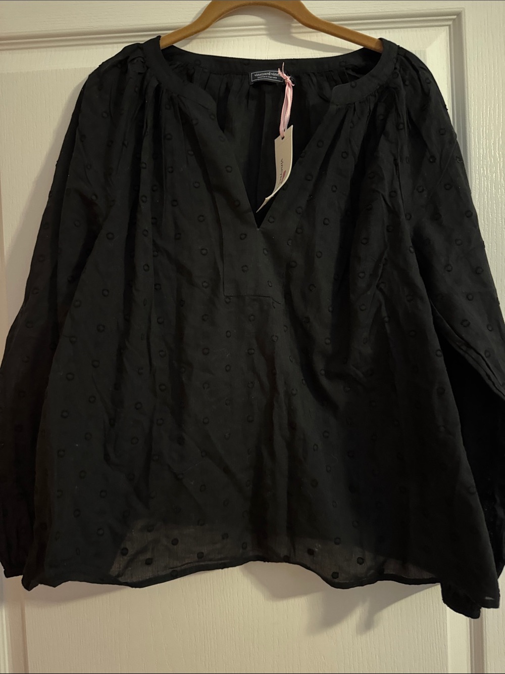 Vineyard Vines Black Swiss Dot Peasant Top NWT